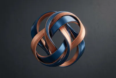Abstract Intertwined Metallic Rings In Blue And Copper