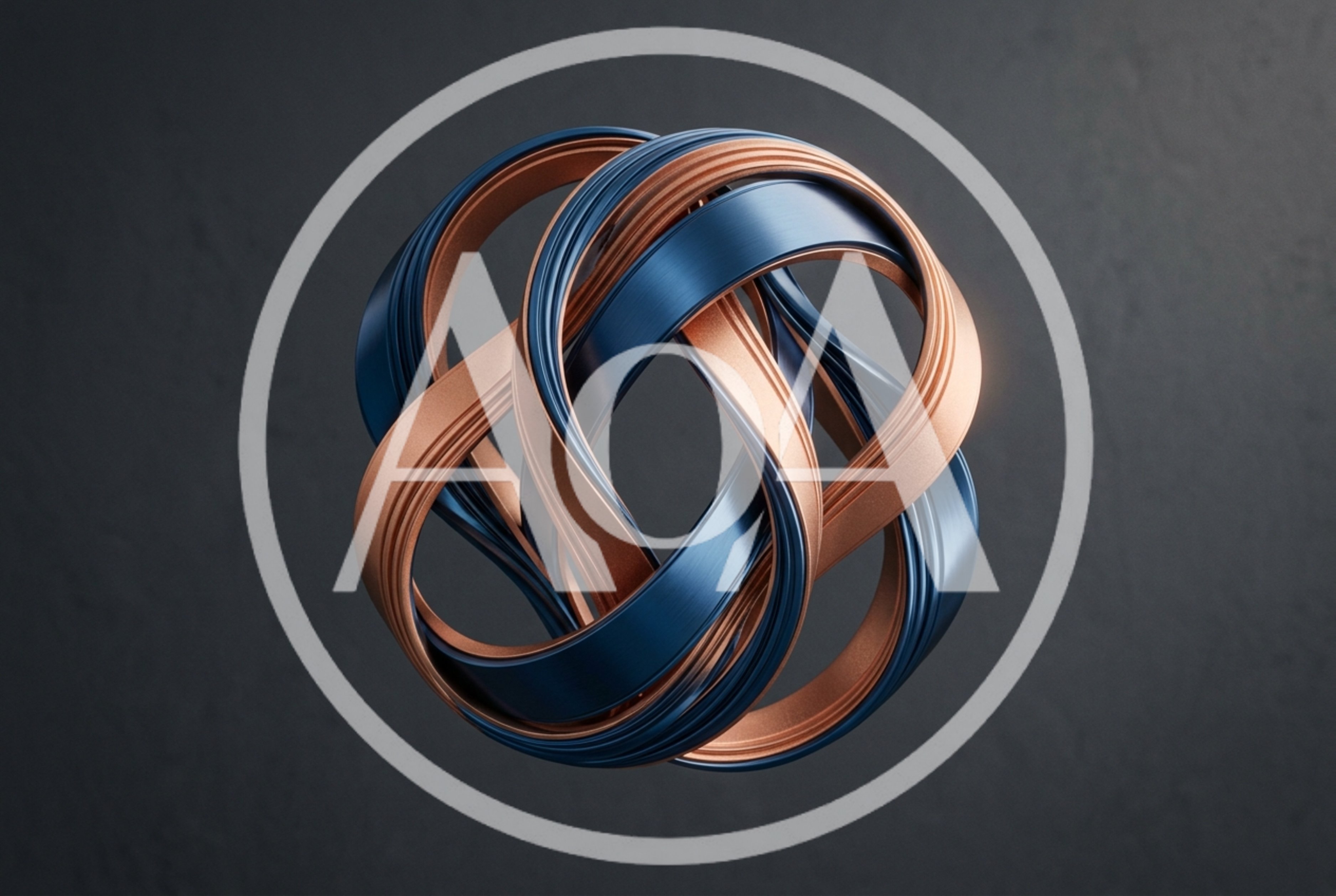 Abstract Intertwined Metallic Rings In Blue And Copper