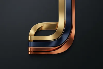 Abstract Metallic Curved Ribbons In Gold Blue And Copper