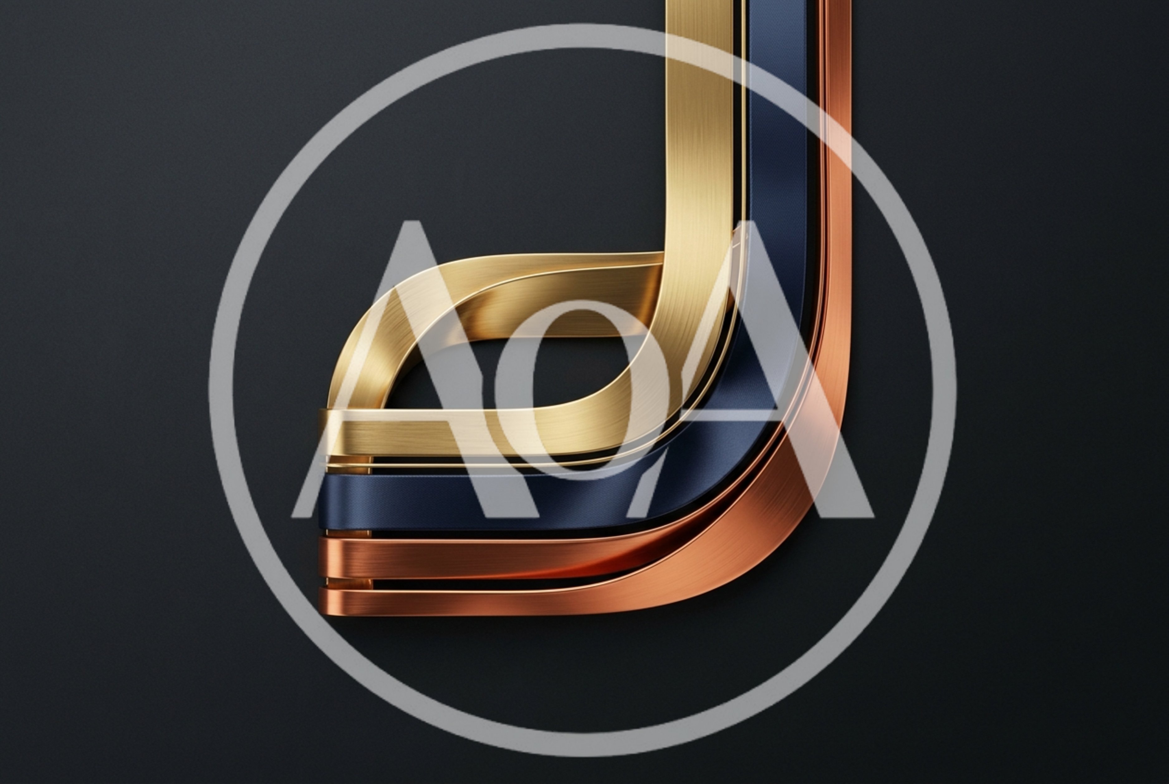 Abstract Metallic Curved Ribbons In Gold Blue And Copper