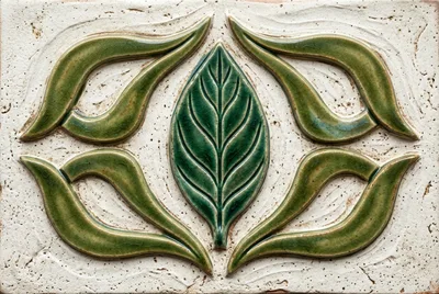Decorative Ceramic Tile With Embossed Green Leaf Pattern