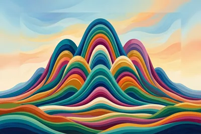 Abstract Colorful Layered Mountain Landscape Illustration