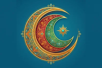 Ornate Crescent Moon And Star Islamic Art Illustration