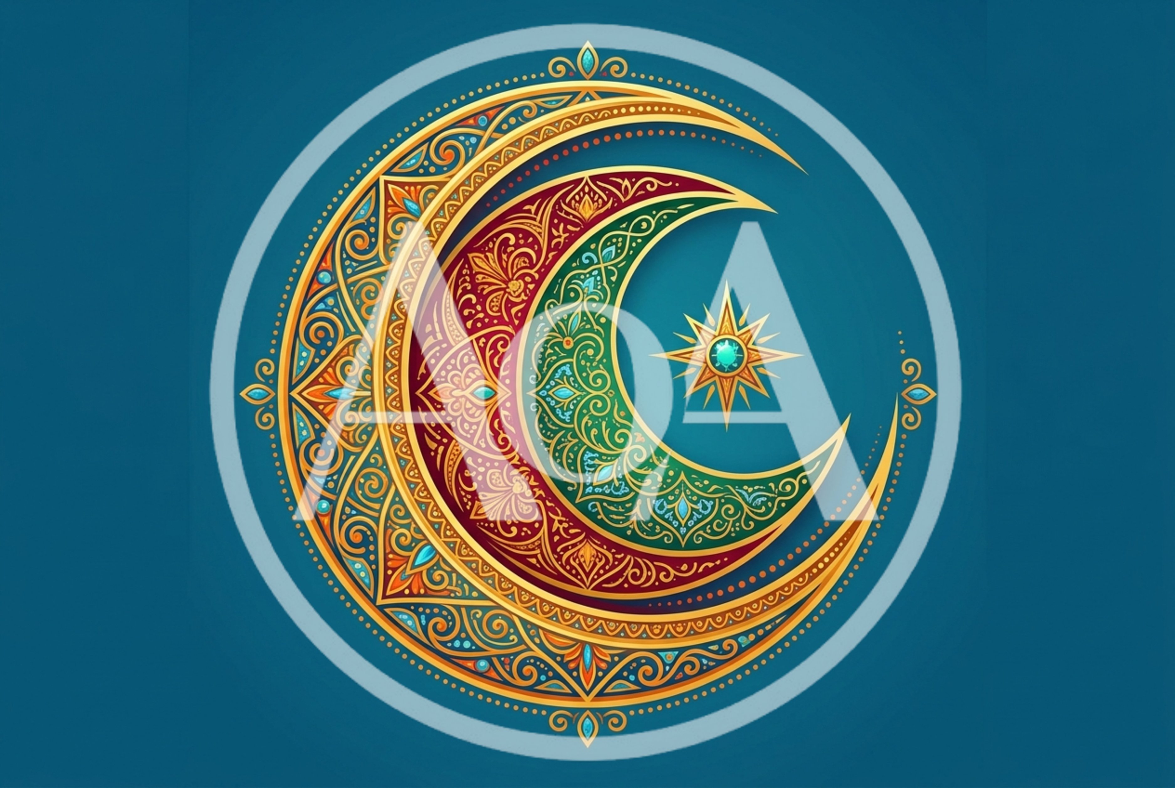 Ornate Crescent Moon And Star Islamic Art Illustration