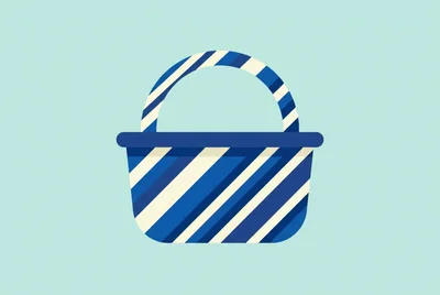 Minimalist Blue And White Striped Picnic Basket Icon
