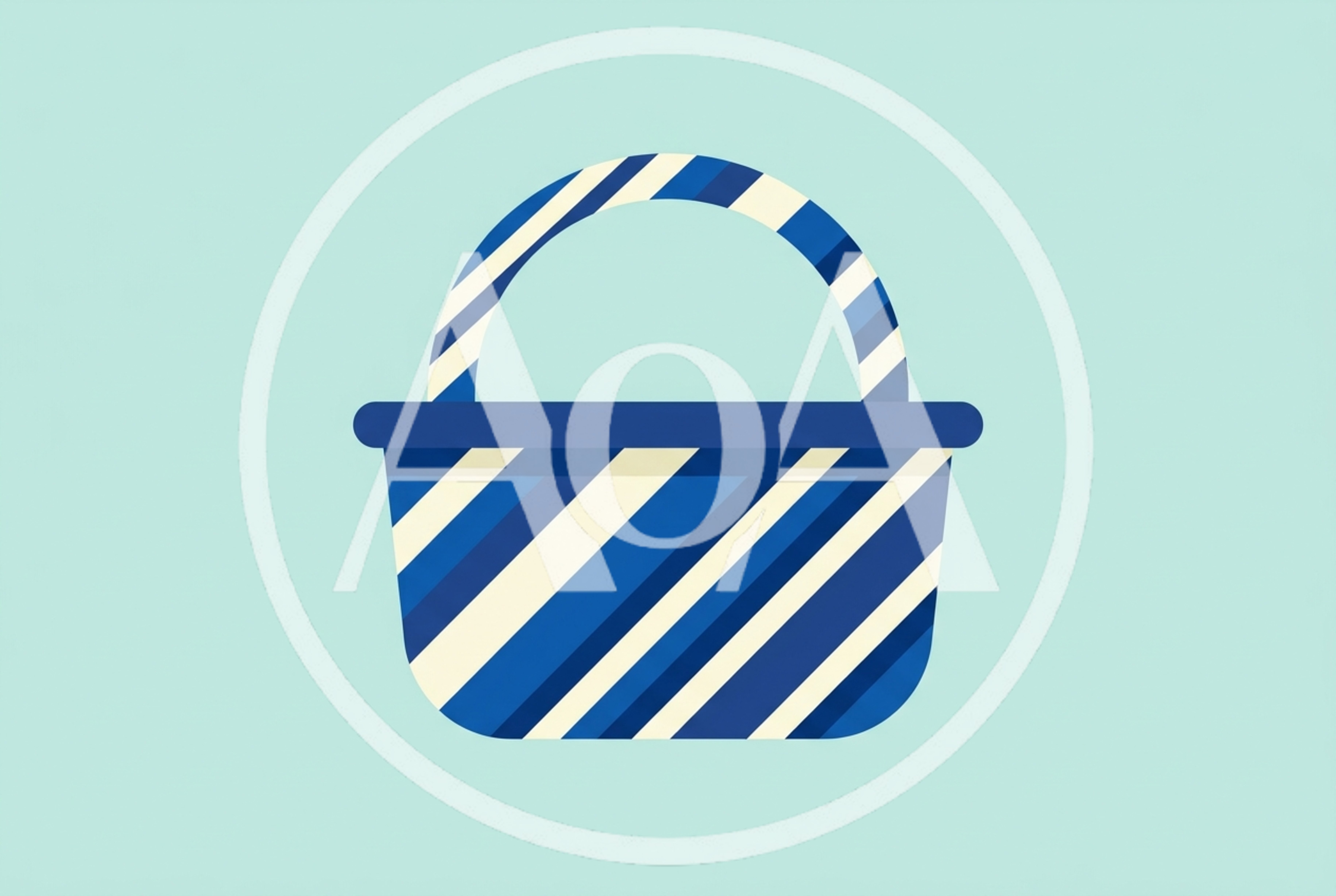 Minimalist Blue And White Striped Picnic Basket Icon