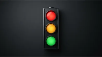 Illuminated Traffic Light Signal On Dark Background