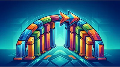 Abstract Digital Archway With Colorful Geometric Blocks