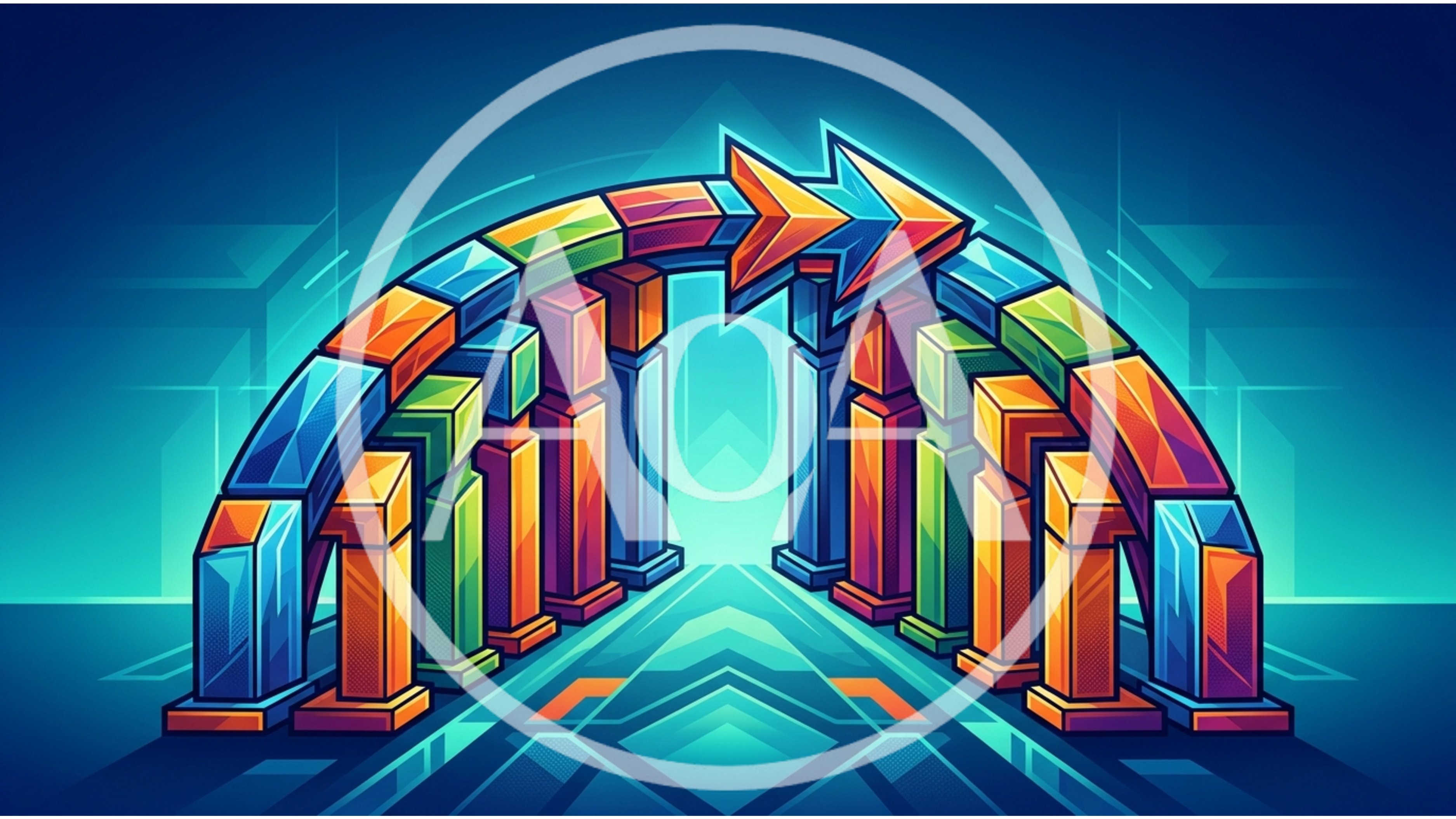 Abstract Digital Archway With Colorful Geometric Blocks
