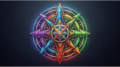 Vibrant Multicolored Compass Rose Mandala Illustration