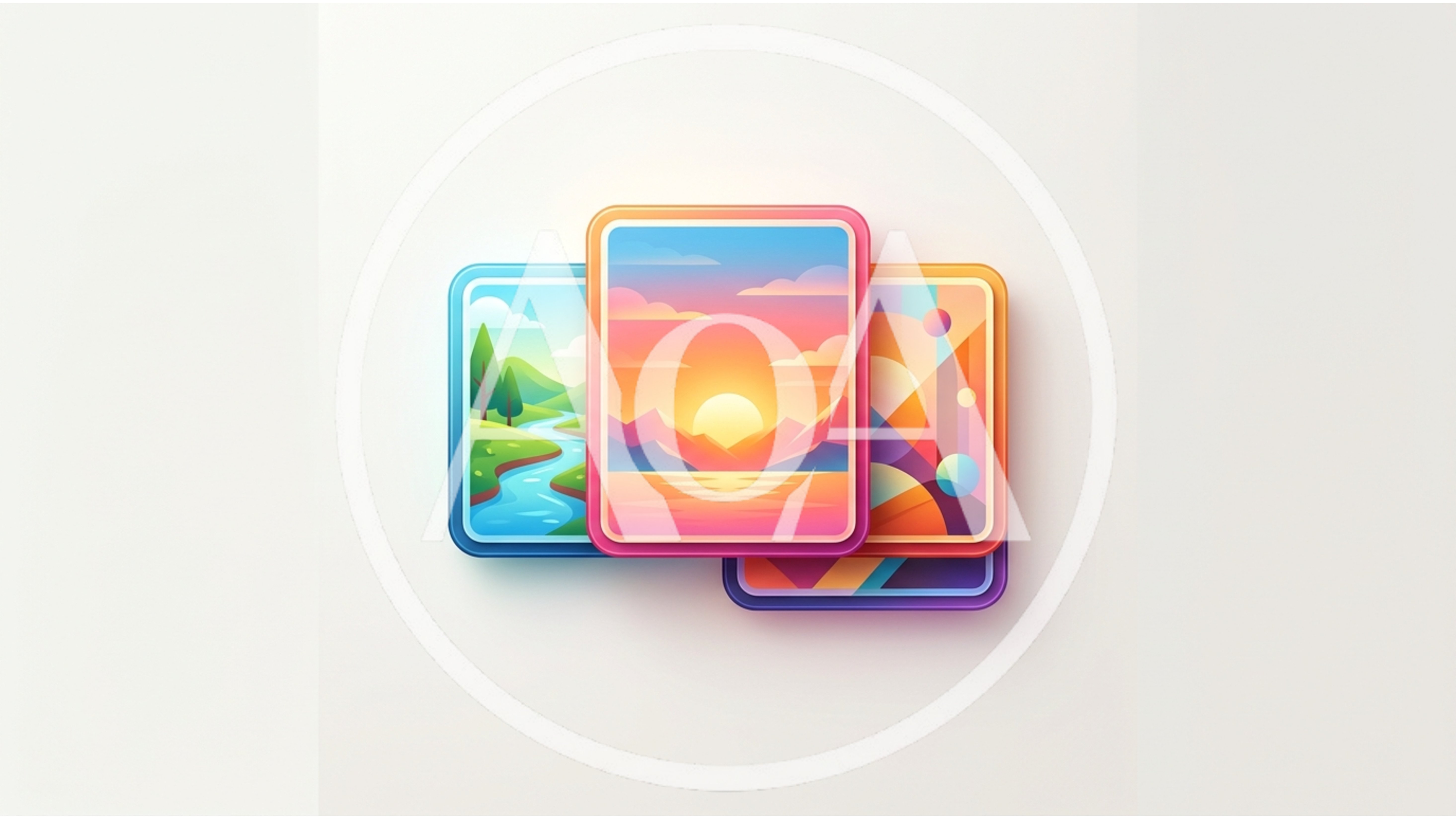 Stacked Digital Art Cards Featuring Colorful Landscape Illustrations