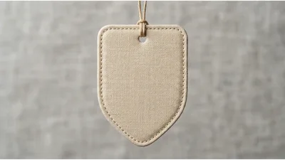 Blank Beige Fabric Shield Shaped Tag Hanging
