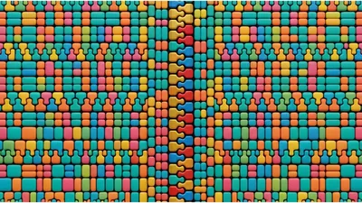 Abstract 3D Zipper Pattern With Colorful Rounded Blocks