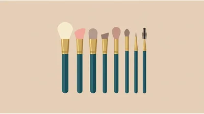 Set Of Eight Professional Makeup Brushes Illustration