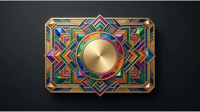 Art Deco Geometric Gold Emblem With Circular Center