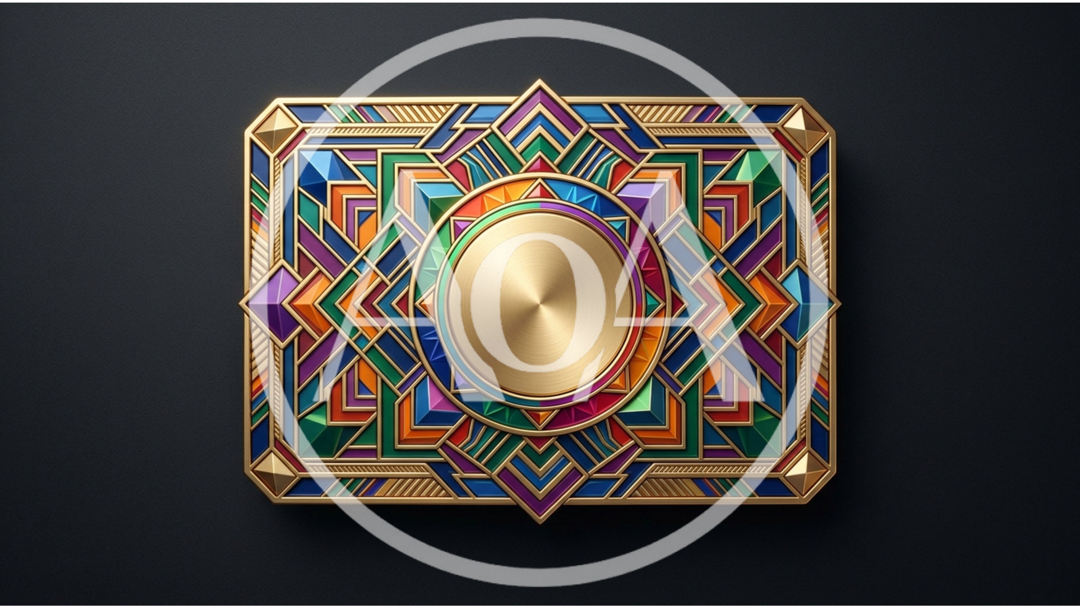 Art Deco Geometric Gold Emblem With Circular Center