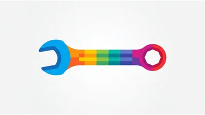 Colorful Pixelated Wrench Icon On White Background