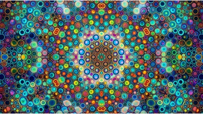 Abstract Psychedelic Kaleidoscope Pattern With Colorful Bubbles