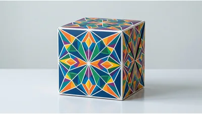 Geometric Patterned Cube On White Surface
