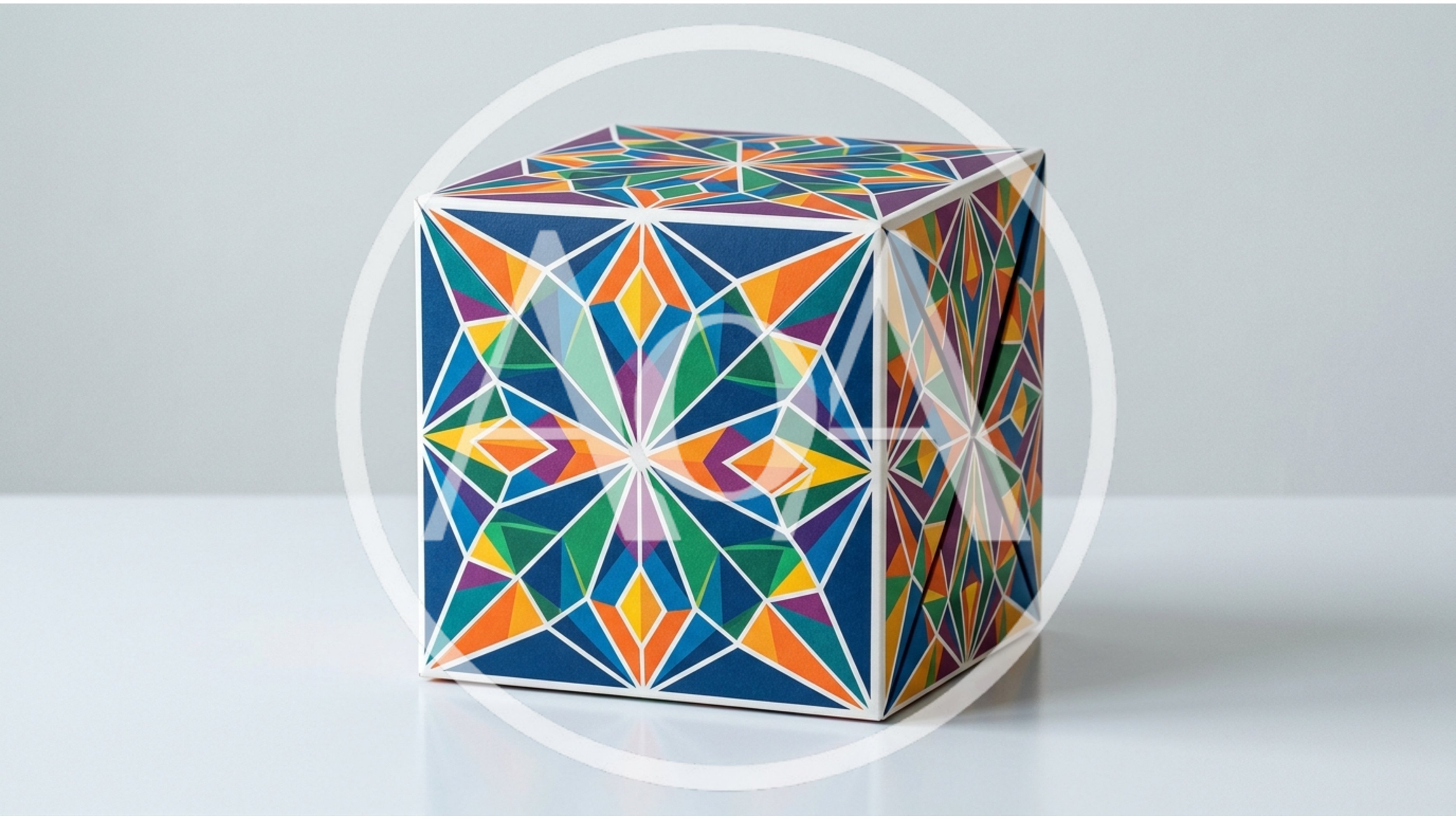 Geometric Patterned Cube On White Surface