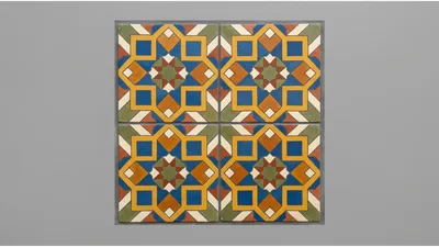 Four Decorative Geometric Patterned Ceramic Tiles