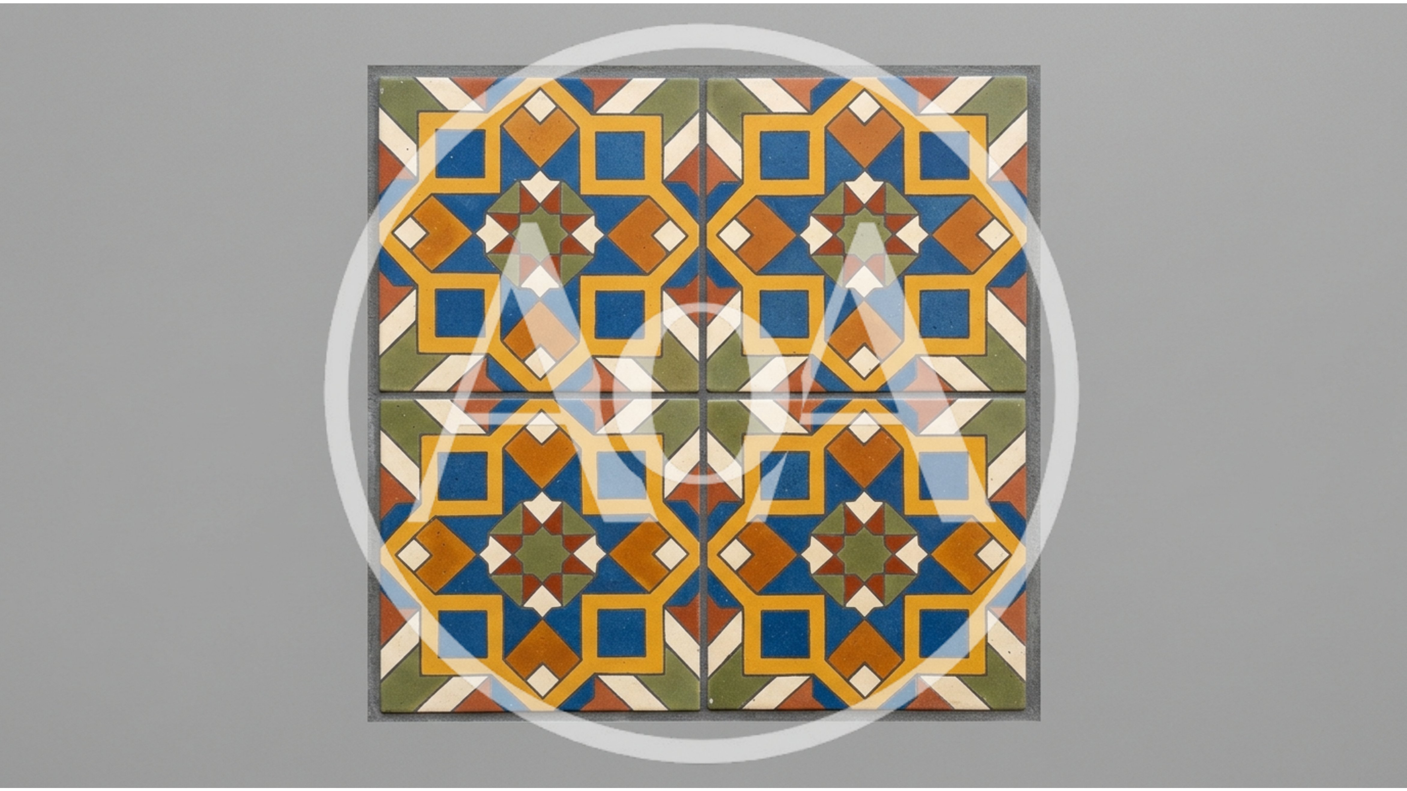 Four Decorative Geometric Patterned Ceramic Tiles