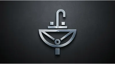 Metallic Sink Icon On Dark Textured Background