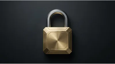 Minimalist Brushed Brass Padlock on Dark Background
