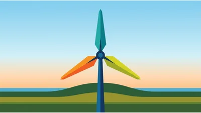Minimalist Vector Illustration Of A Colorful Wind Turbine