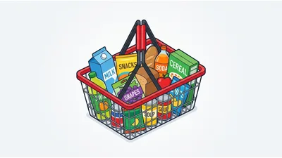 Shopping Basket Filled With Groceries Illustration