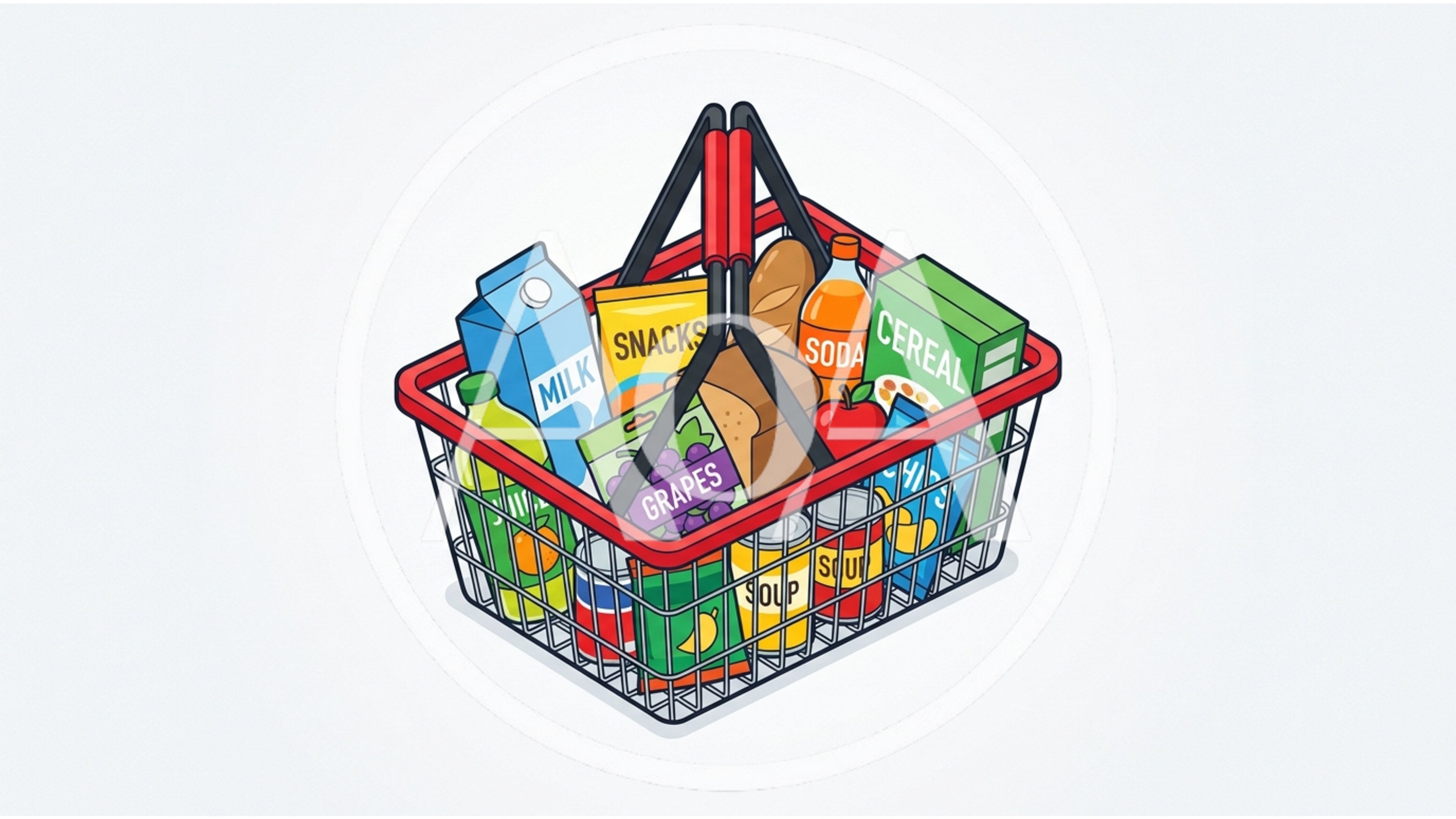 Shopping Basket Filled With Groceries Illustration