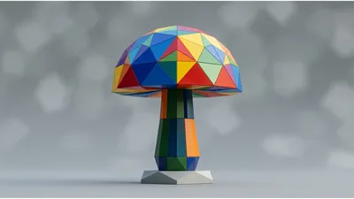 Geometric Low Poly Mushroom Sculpture