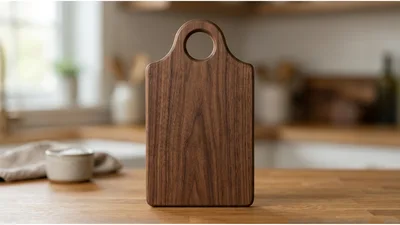 Wooden Cutting Board Standing On Kitchen Counter