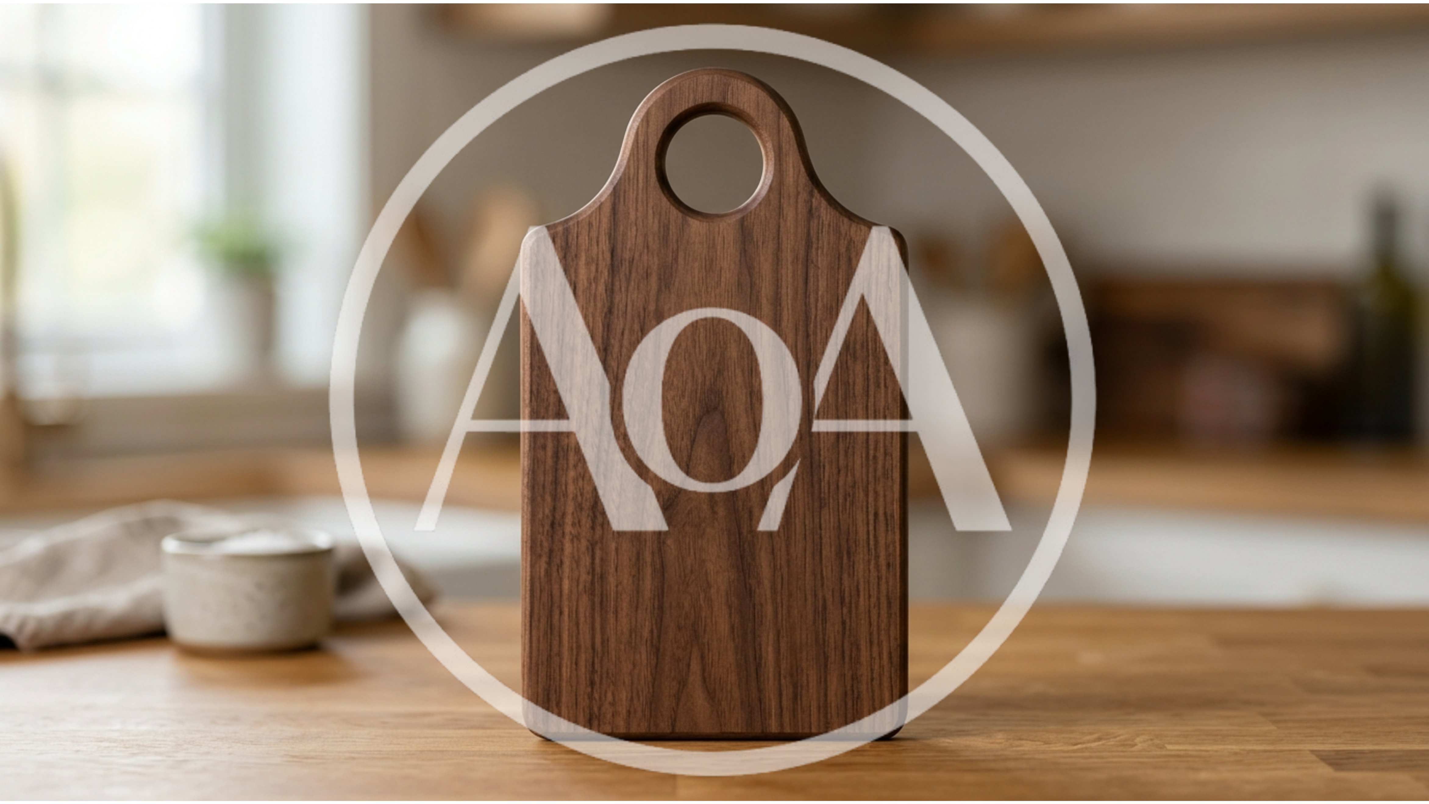 Wooden Cutting Board Standing On Kitchen Counter