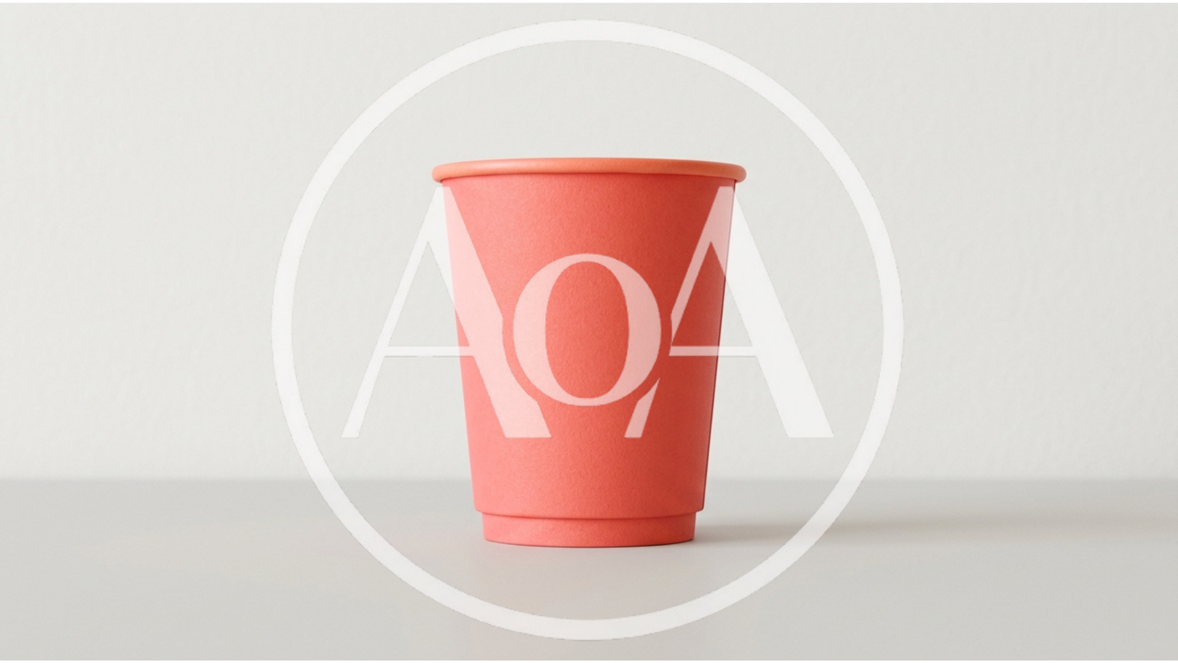 Coral Red Paper Coffee Cup on Neutral Background