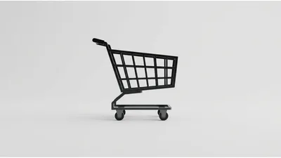 Minimalist Black Shopping Cart On White Background
