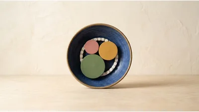 Minimalist Ceramic Bowl With Colorful Geometric Discs