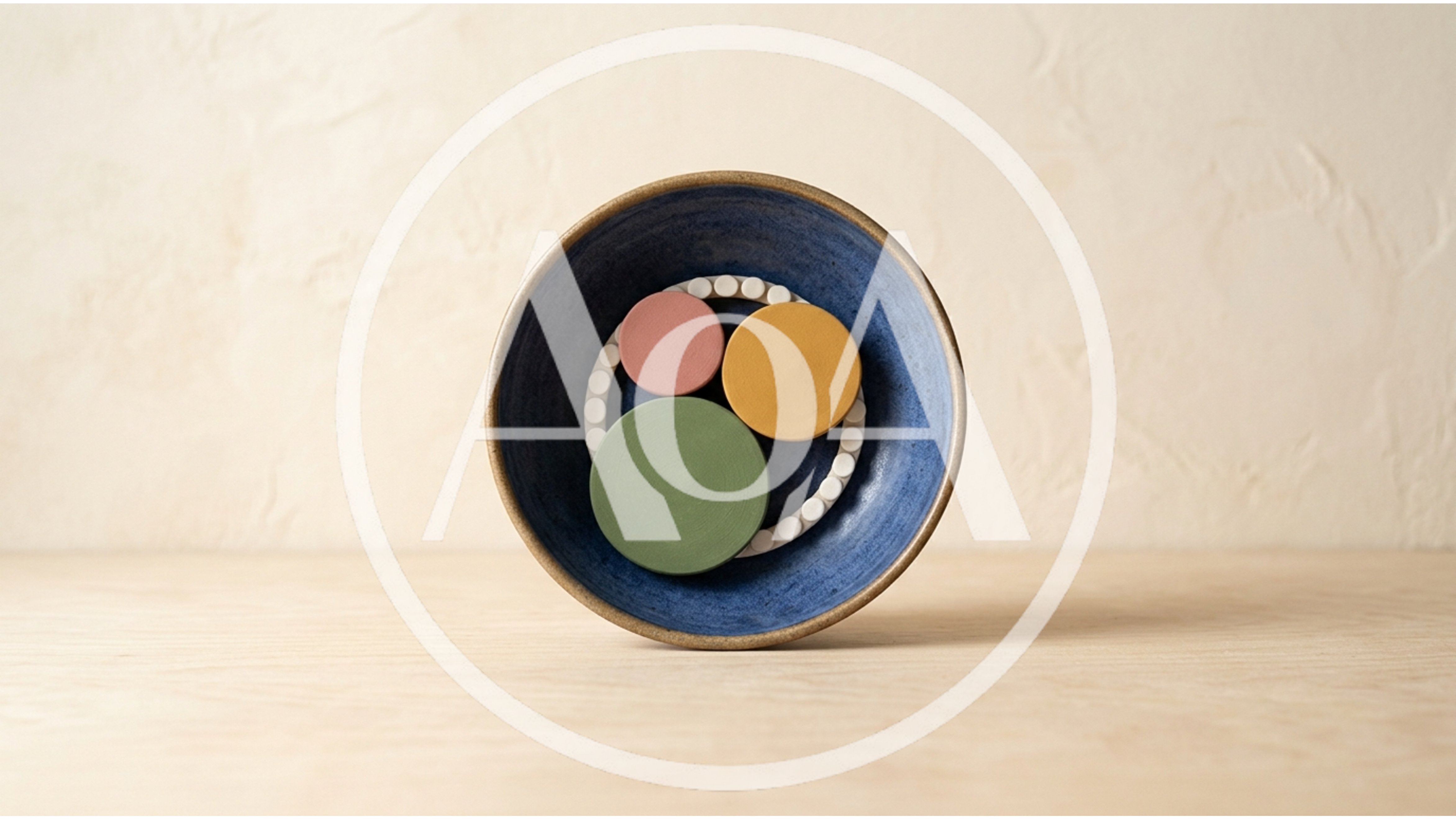 Minimalist Ceramic Bowl With Colorful Geometric Discs