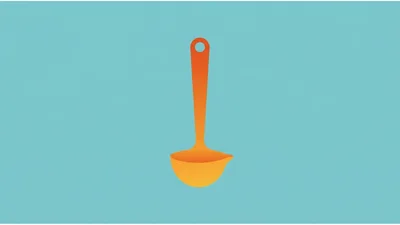 Orange Kitchen Ladle Isolated On Blue Background