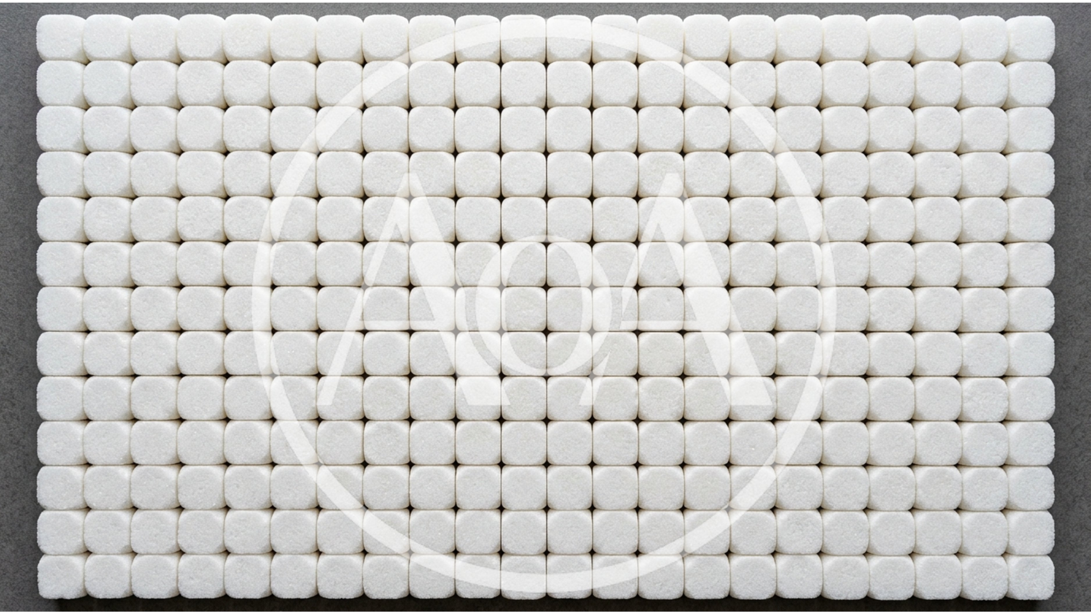Top Down View Of White Sugar Cubes Grid