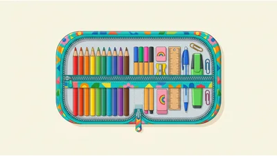 Open Pencil Case Filled With School Supplies