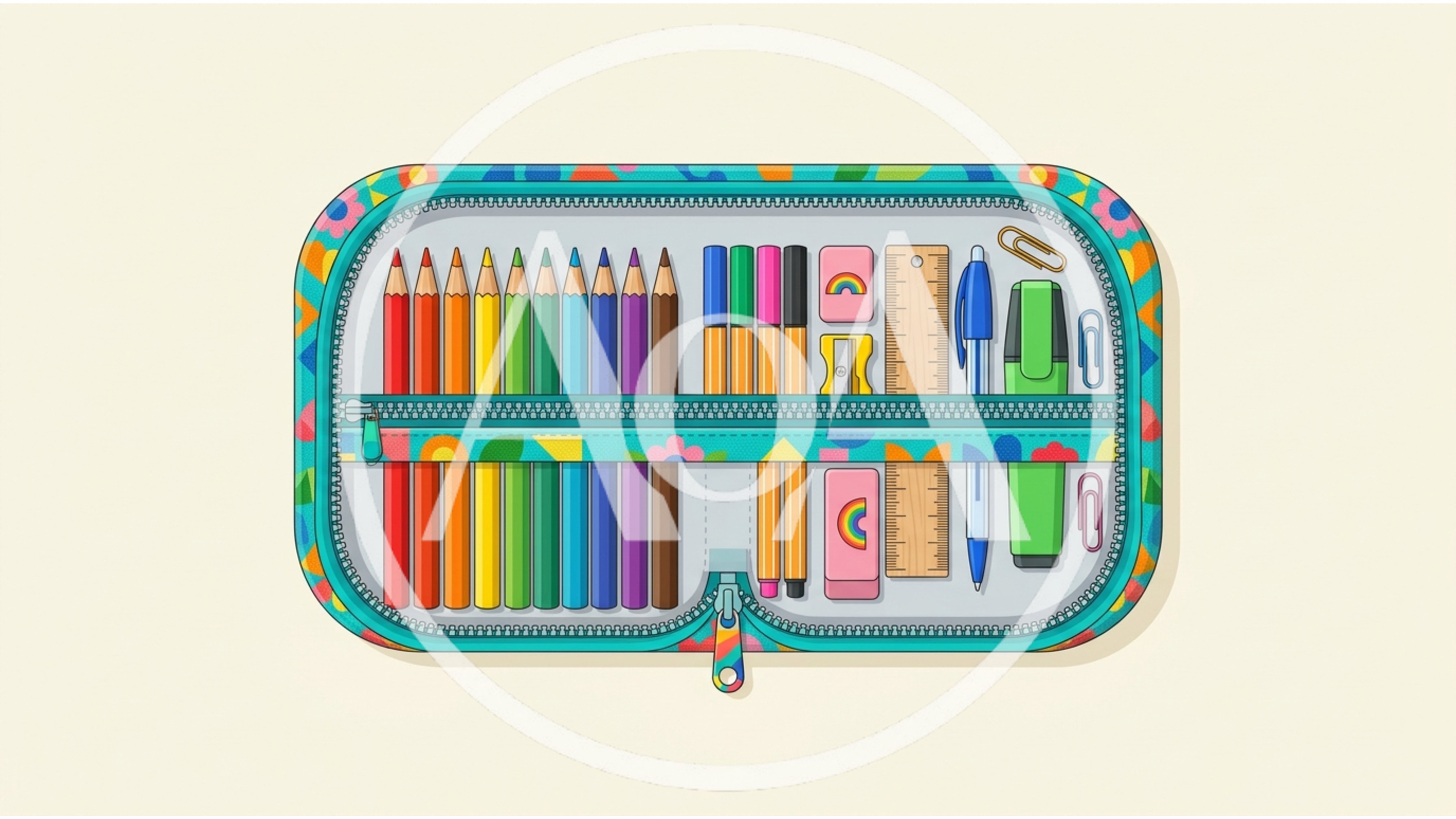 Open Pencil Case Filled With School Supplies