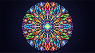 Vibrant Geometric Mandala Pattern With Crystal Faceted Design