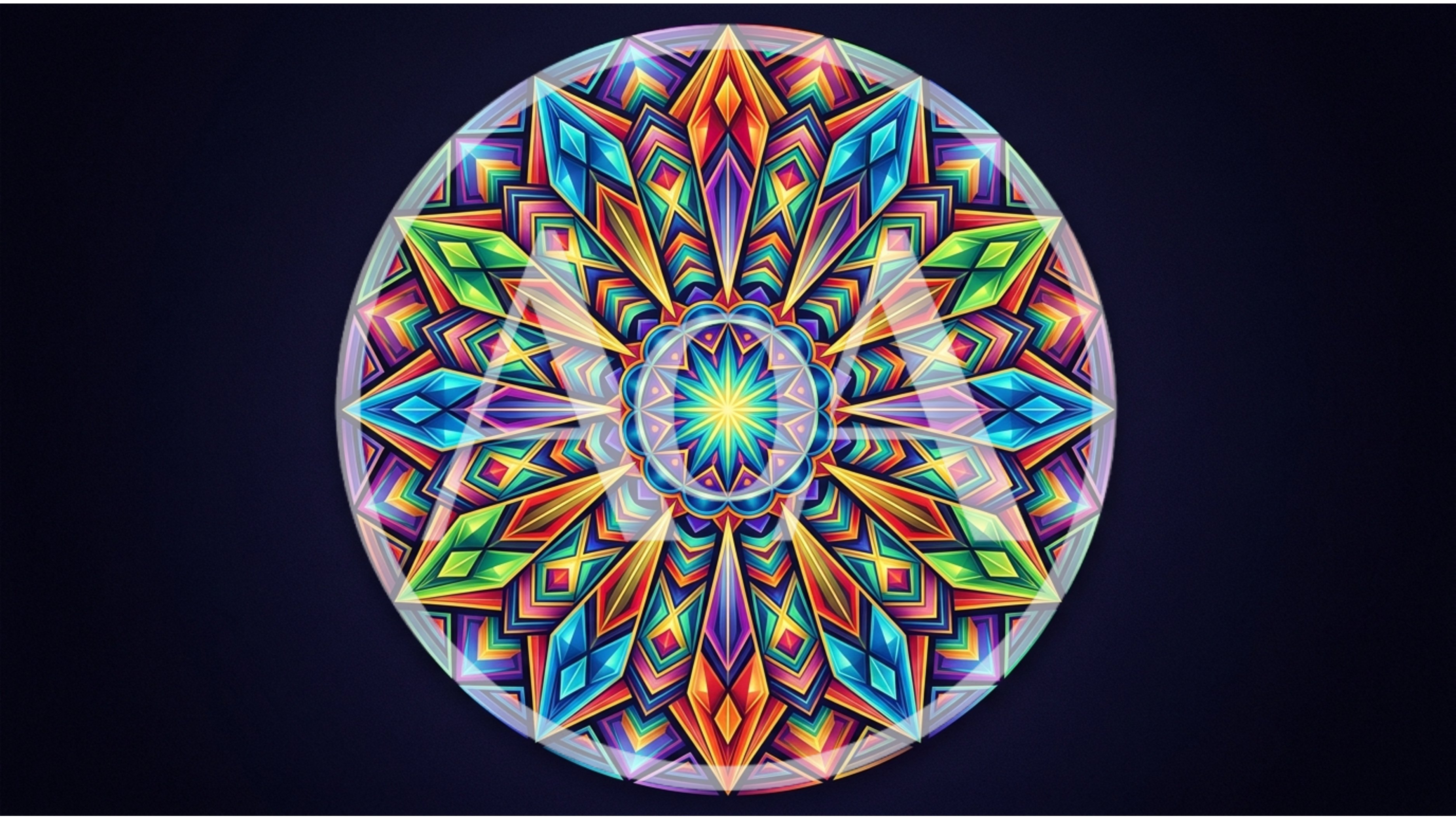 Vibrant Geometric Mandala Pattern With Crystal Faceted Design
