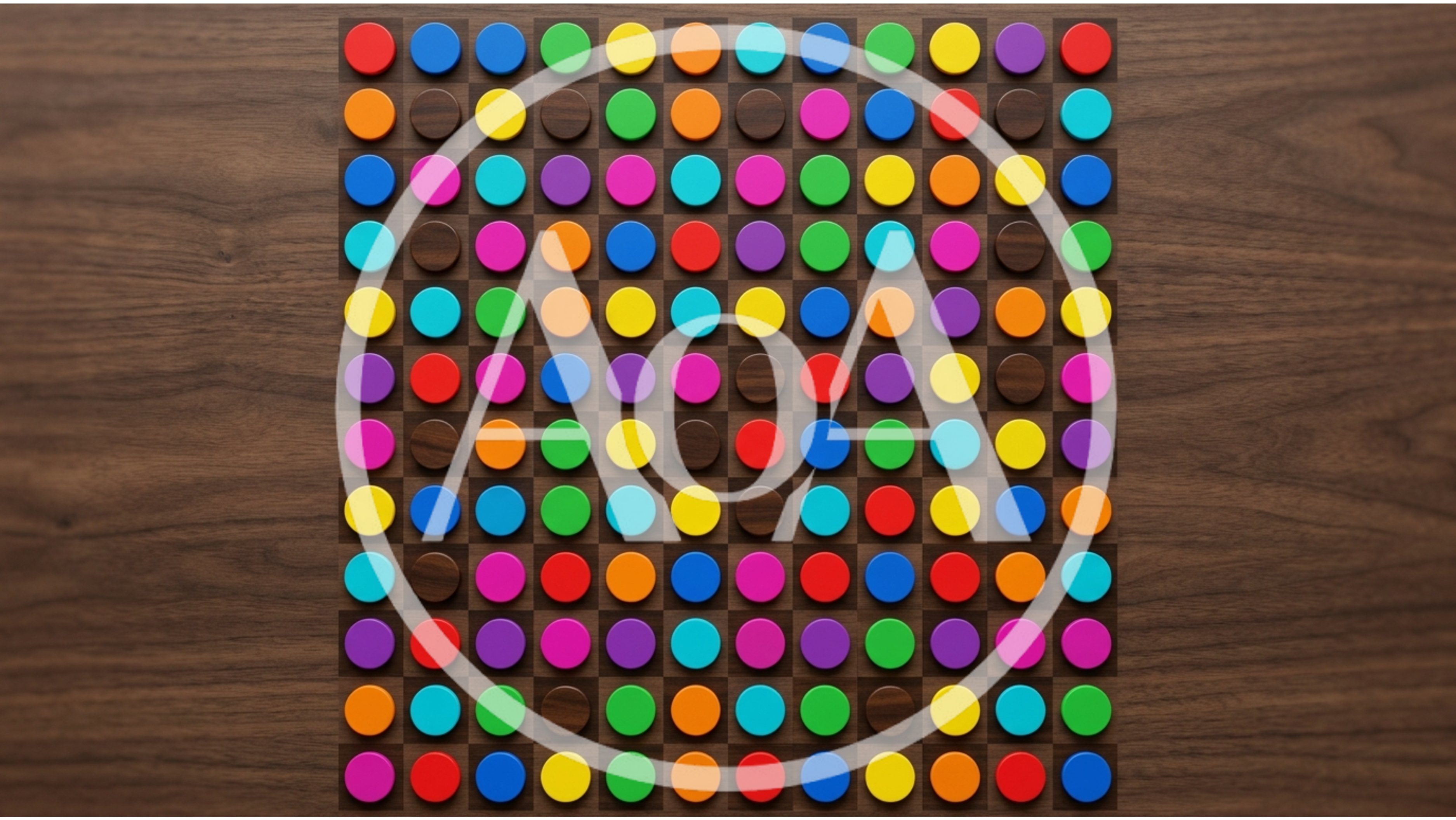 Colorful Circular Game Pieces Arranged On Wooden Board
