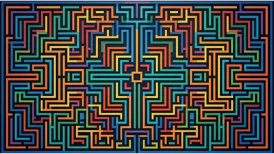 Abstract Geometric Maze Pattern With Colorful Interlocking Lines