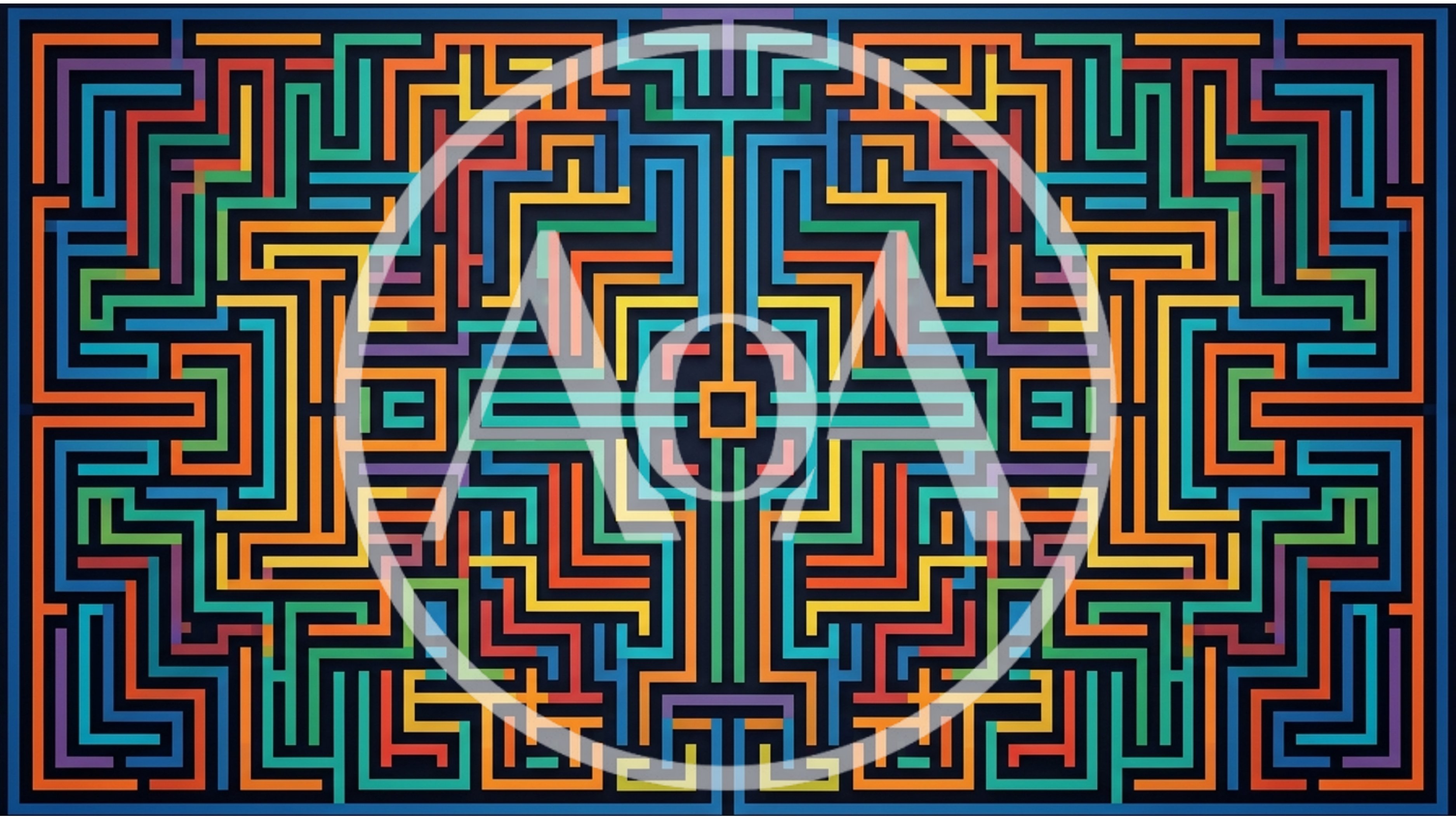 Abstract Geometric Maze Pattern With Colorful Interlocking Lines