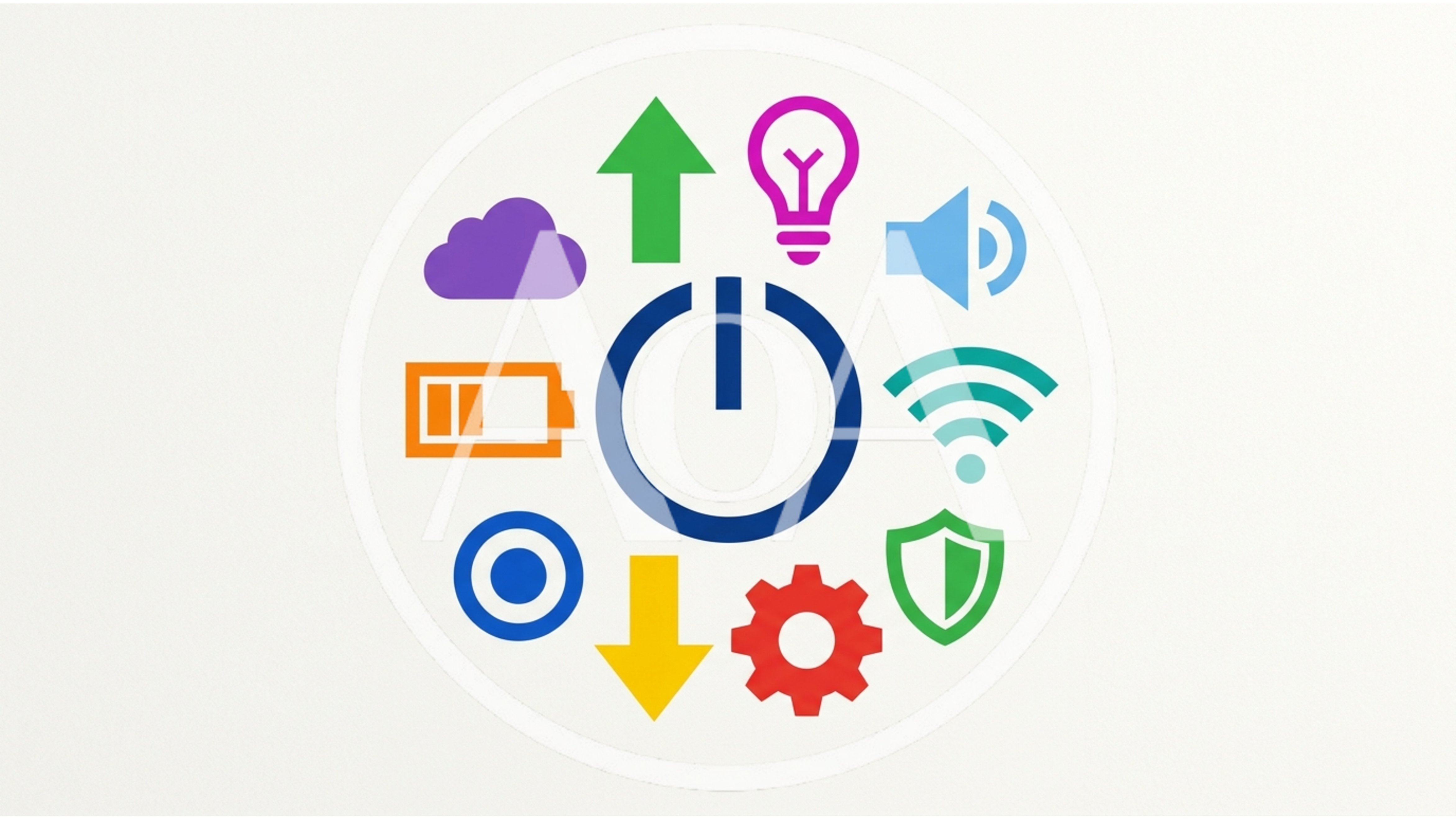 Digital Power Button Surrounded By Technology Icons
