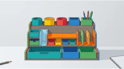 Colorful Desk Organizer With Stationery Supplies