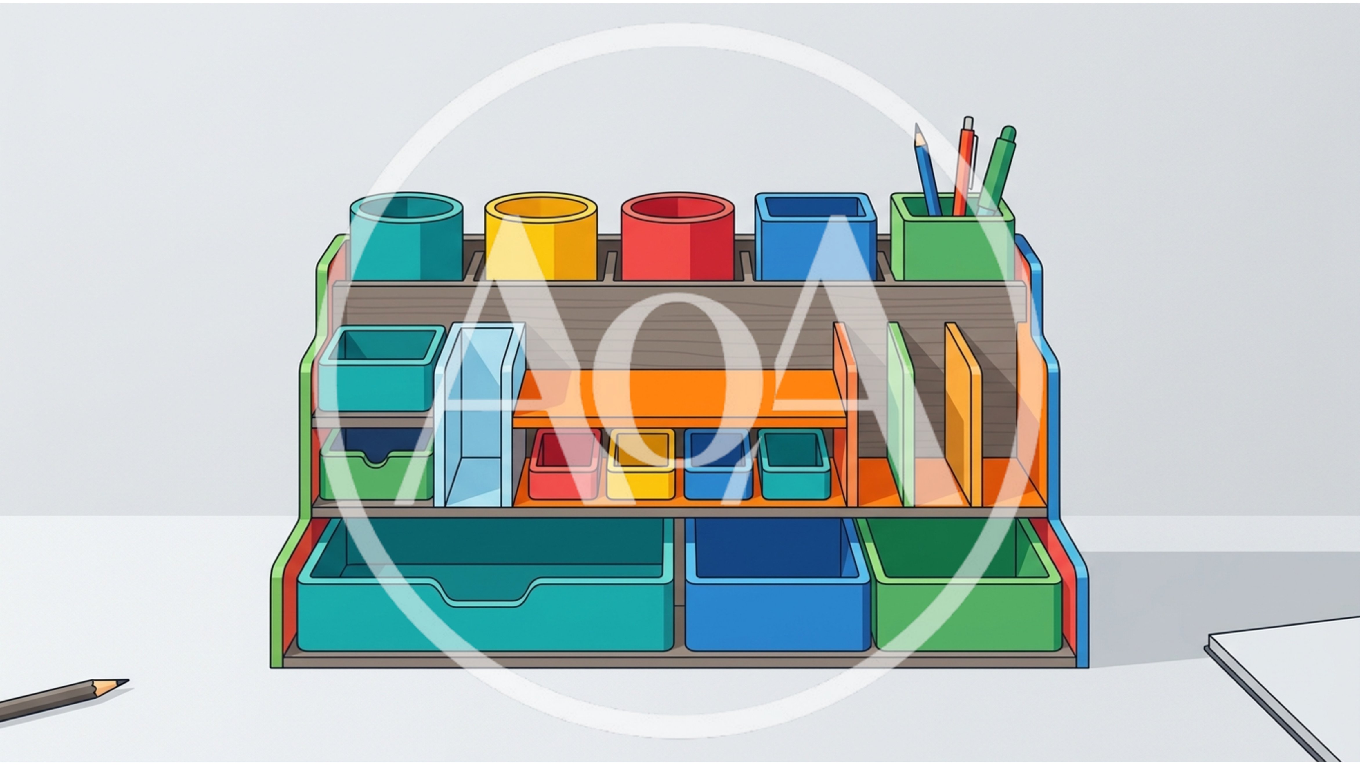 Colorful Desk Organizer With Stationery Supplies